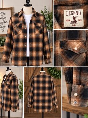 Legend Men's Brown Plaid Button-Down Shirt